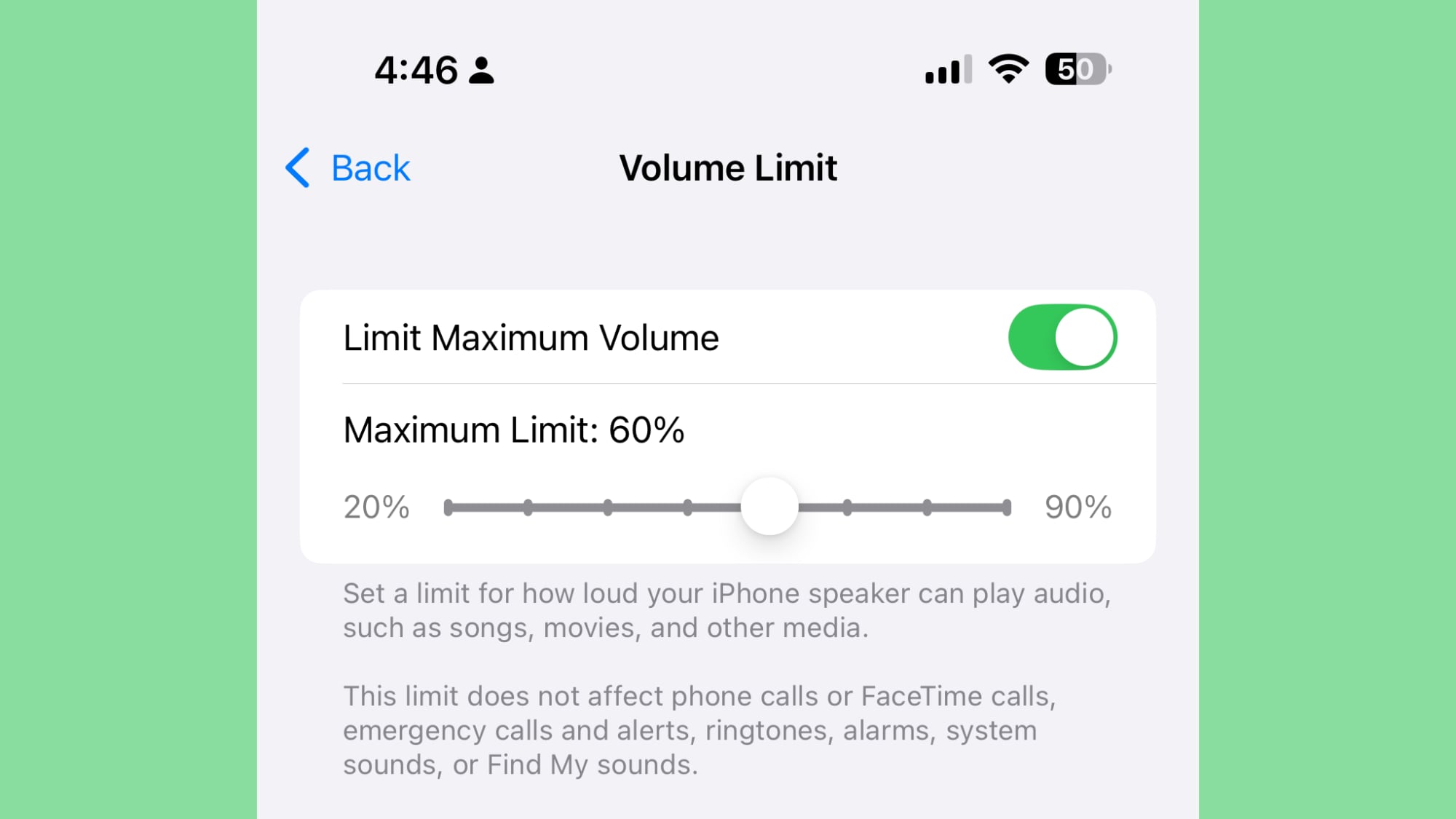 maximum volume limit ios 18 2